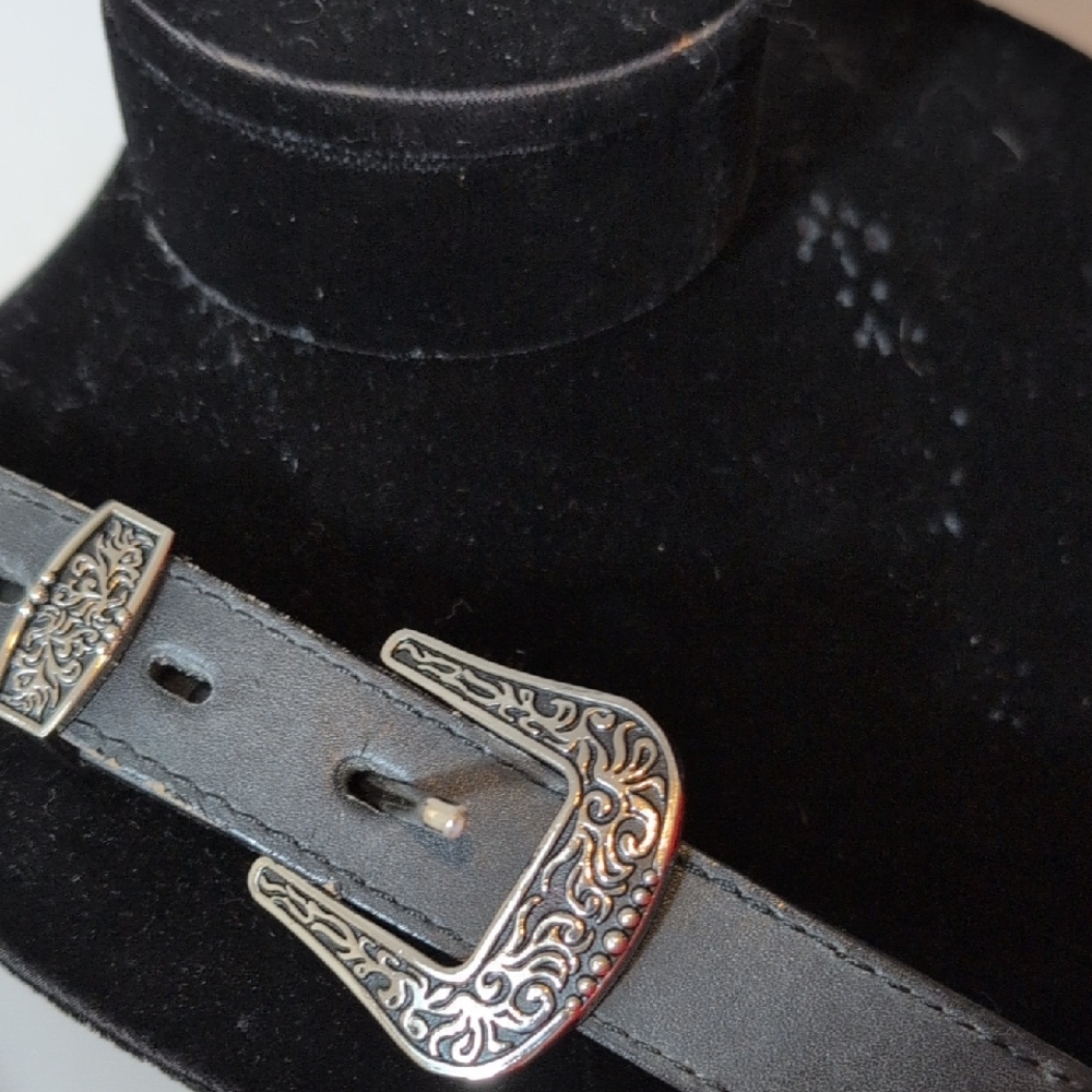 Black Leather Belt with Silver Buckle